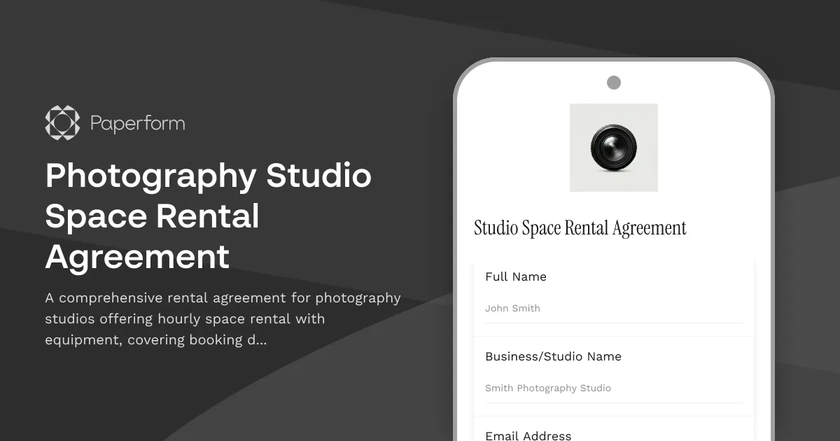 Photography Studio Space Rental Agreement