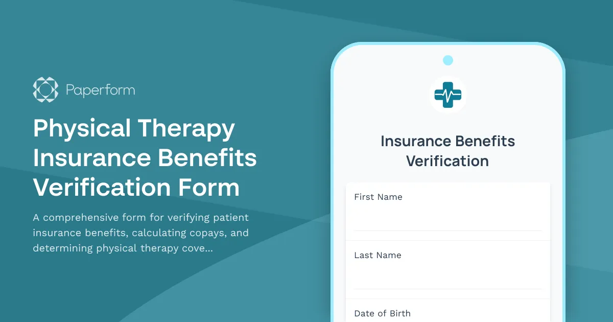 Physical Therapy Insurance Benefits Verification Form
