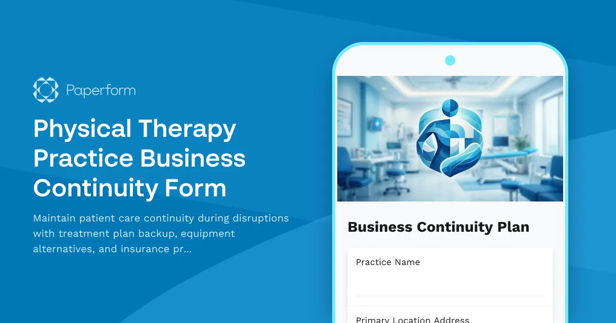 Physical Therapy Practice Business Continuity Form