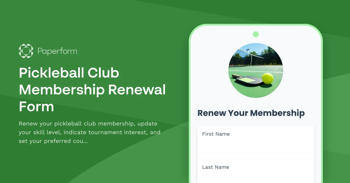 Pickleball Club Membership Renewal Form