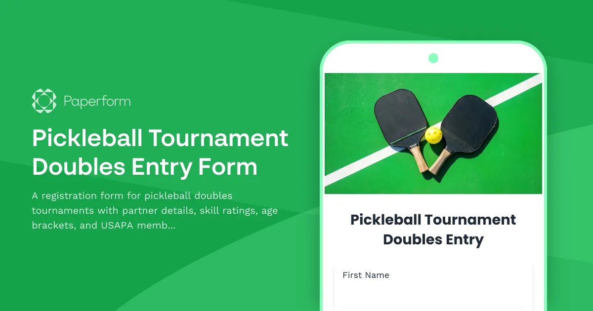 Pickleball Tournament Doubles Entry Form