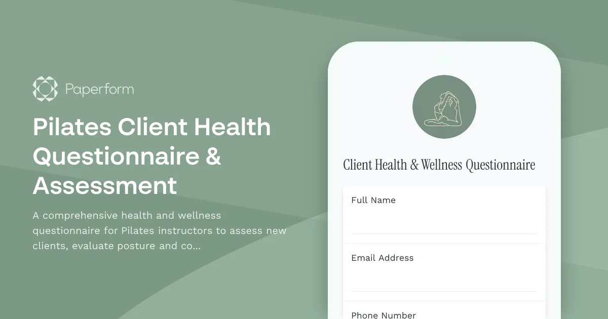 Pilates Client Health Questionnaire & Assessment