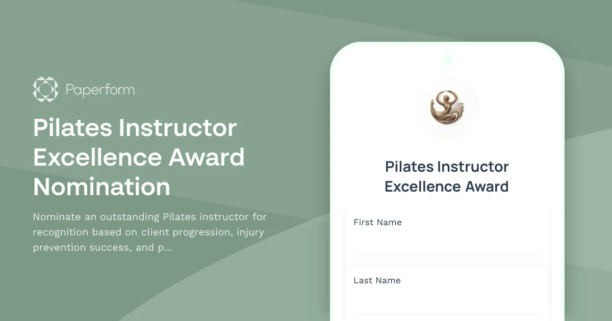 Pilates Instructor Excellence Award Nomination