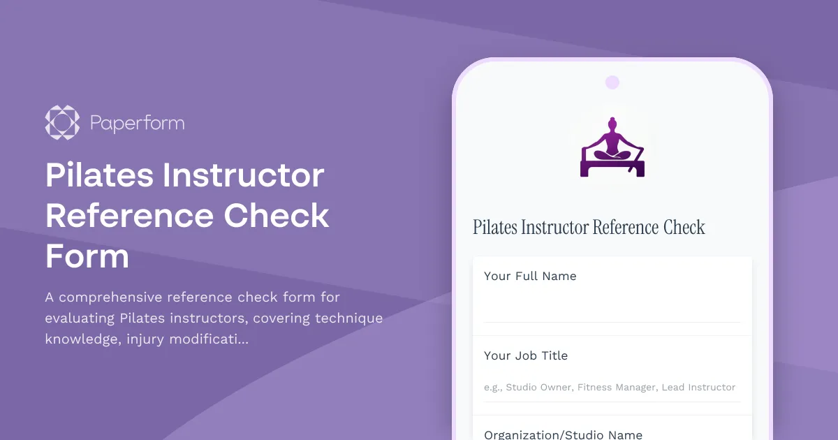 Pilates Instructor Reference Check Form