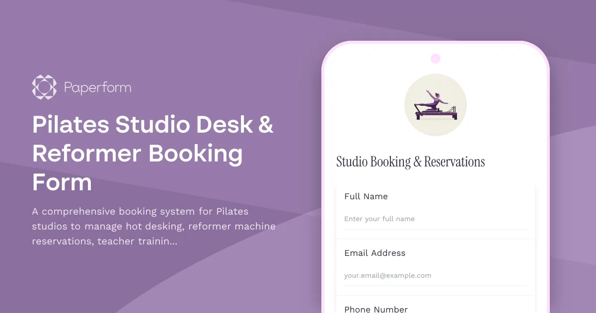Pilates Studio Desk & Reformer Booking Form