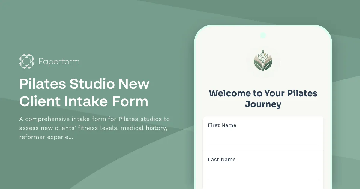 Pilates Studio New Client Intake Form