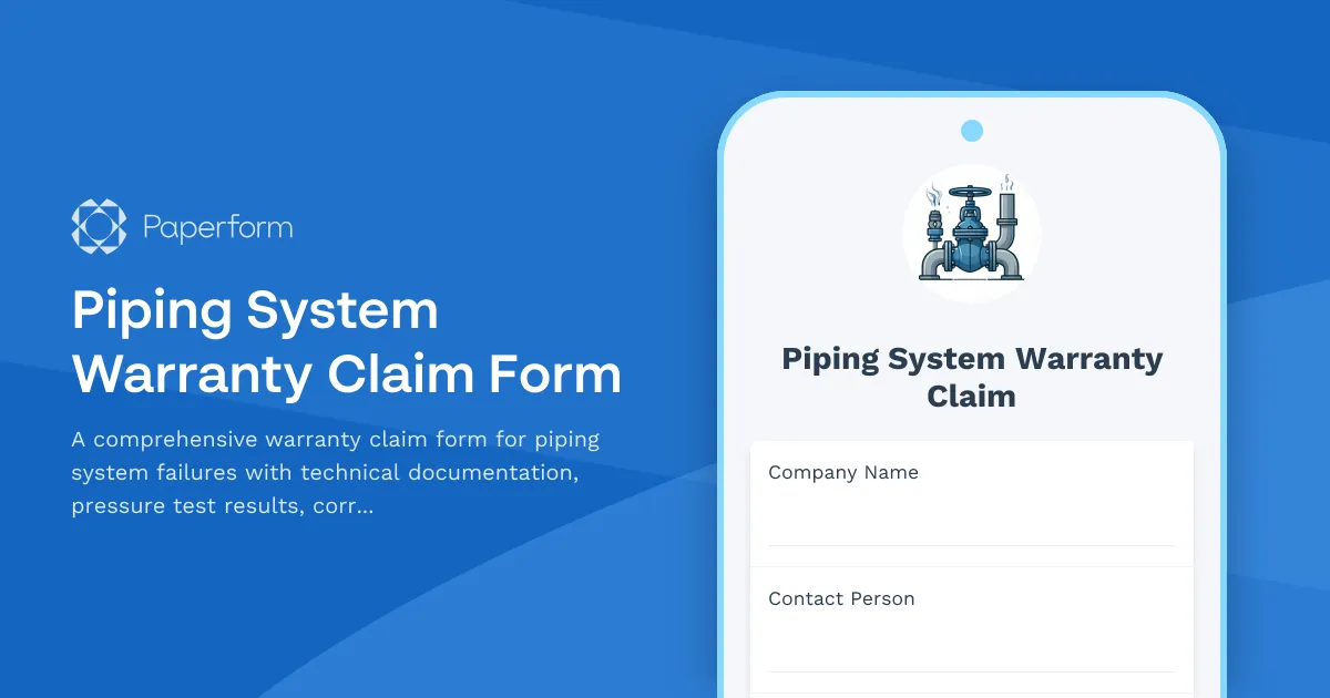 Piping System Warranty Claim Form