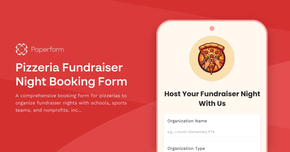 Pizzeria Fundraiser Night Booking Form