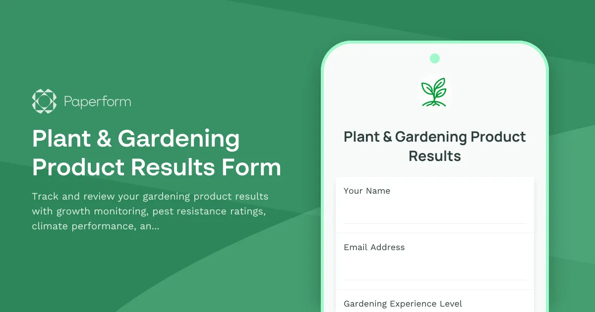 Plant & Gardening Product Results Form