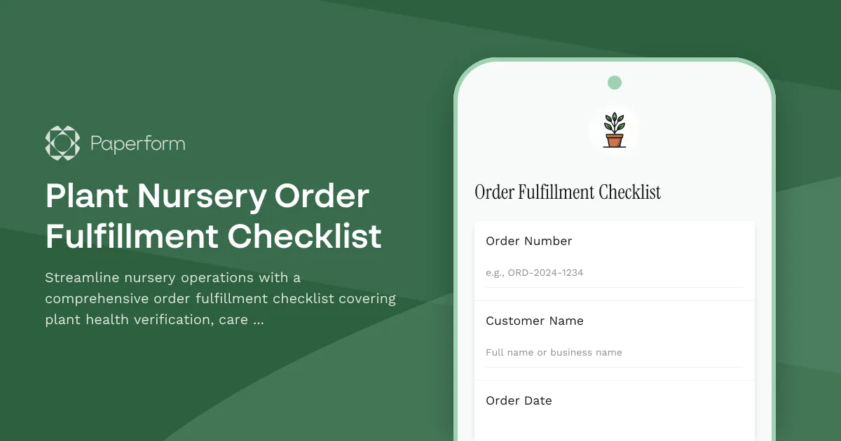 Plant Nursery Order Fulfillment Checklist