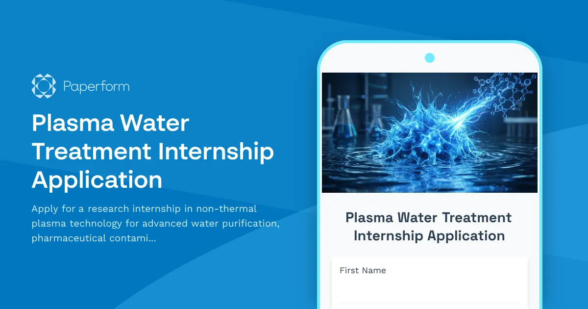 Plasma Water Treatment Internship Application