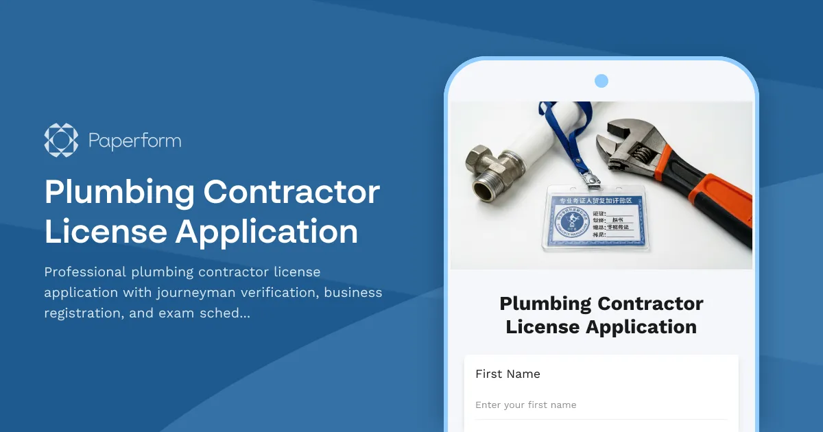 Plumbing Contractor License Application