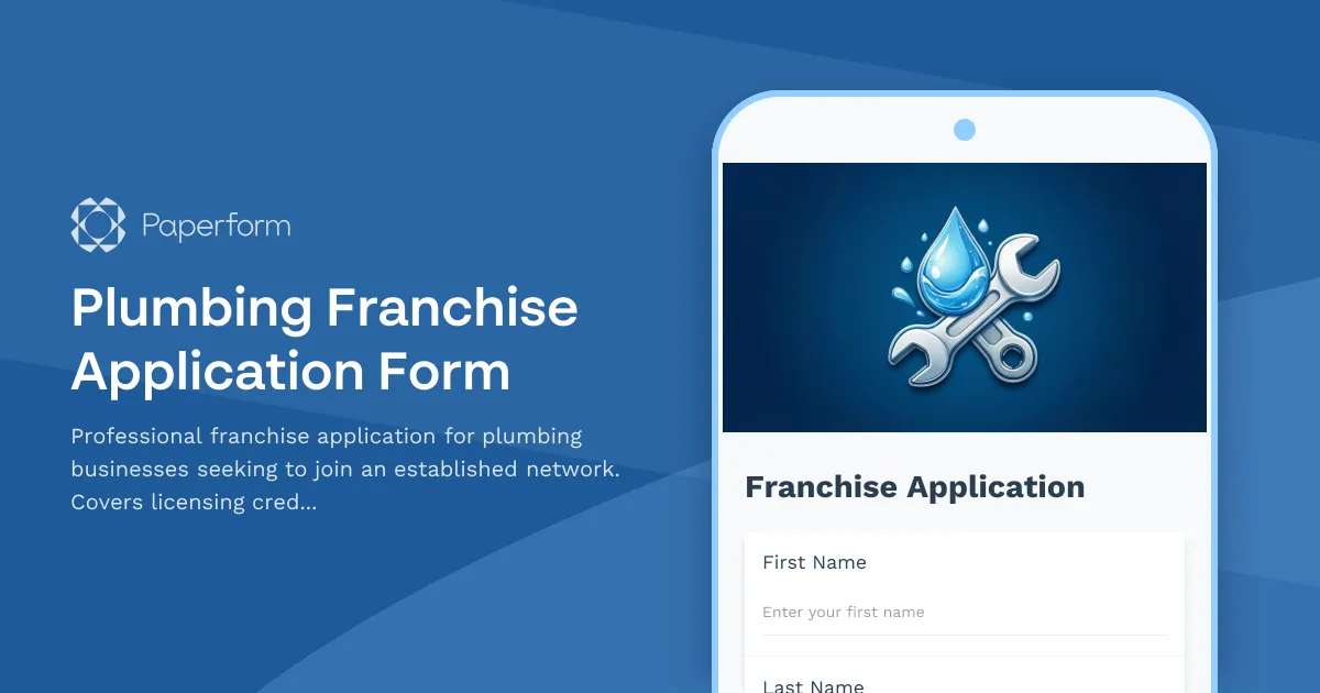Plumbing Franchise Application Form