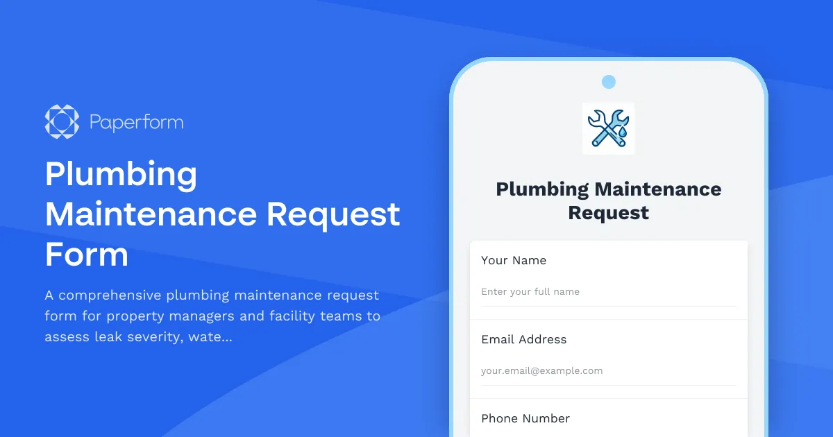 Plumbing Maintenance Request Form