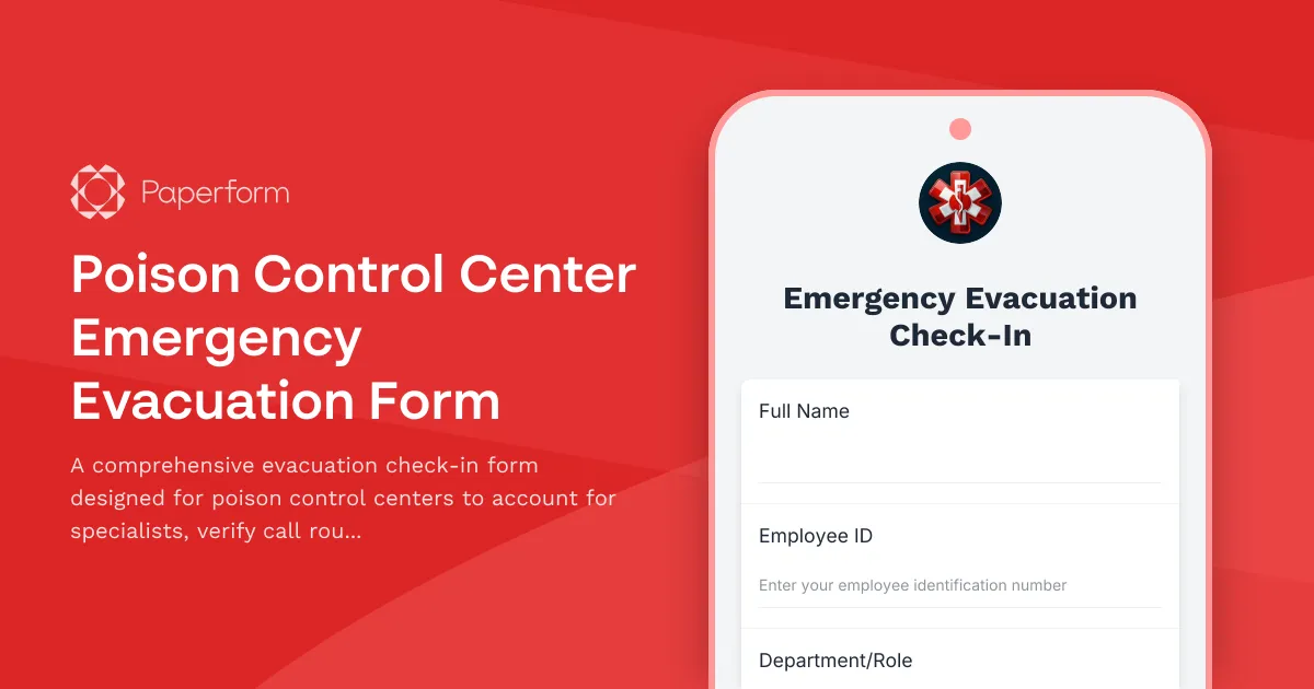 Poison Control Center Emergency Evacuation Form