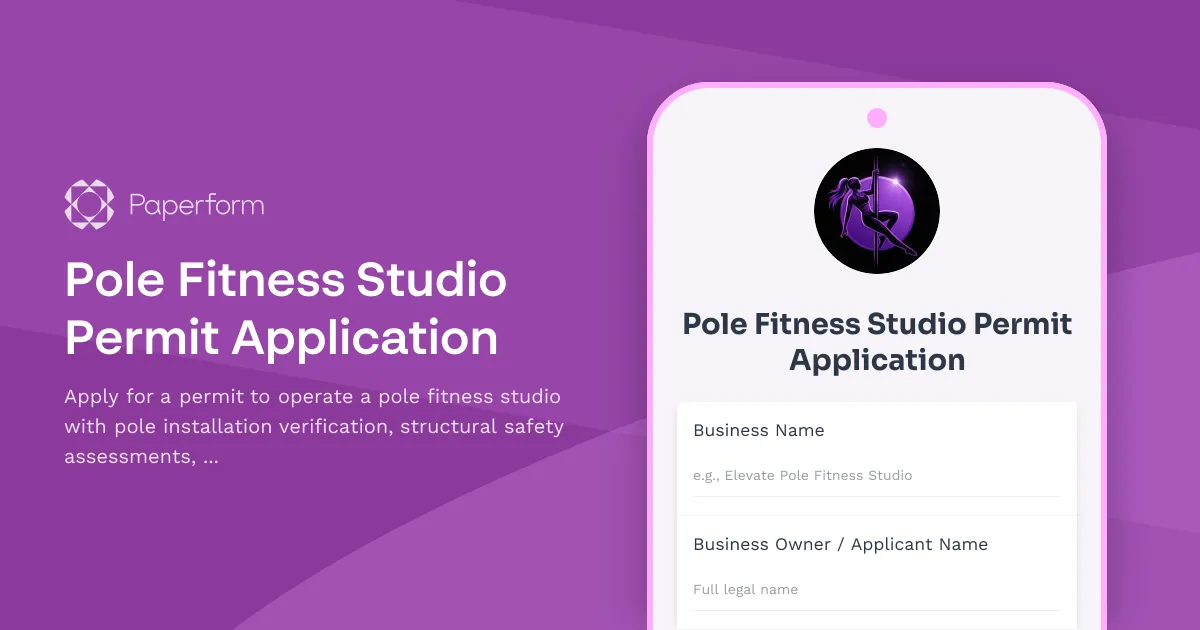 Pole Fitness Studio Permit Application