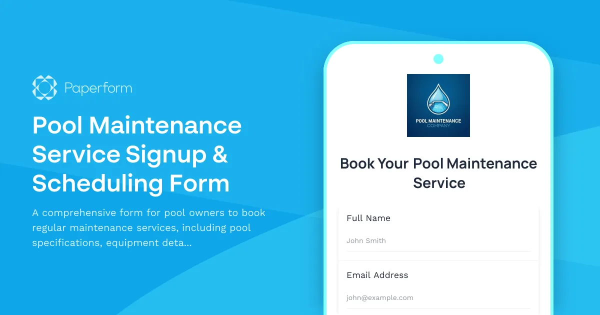 Pool Maintenance Service Signup & Scheduling Form