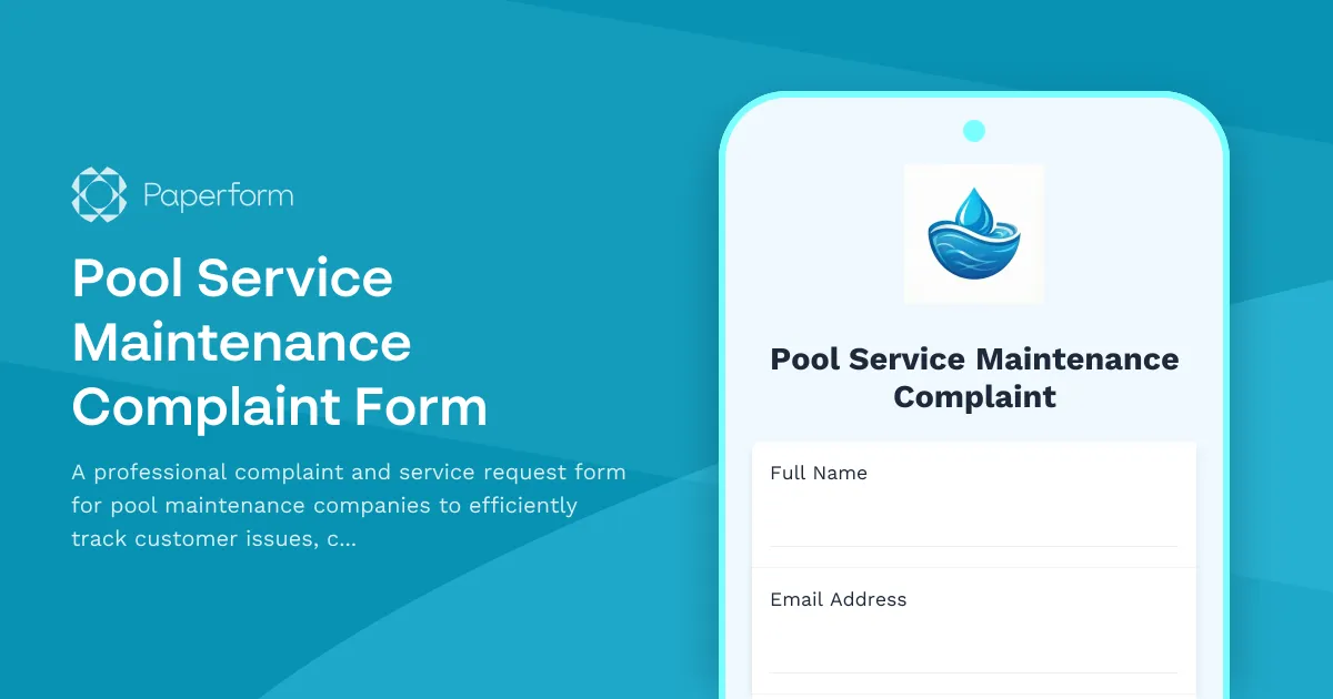 Pool Service Maintenance Complaint Form