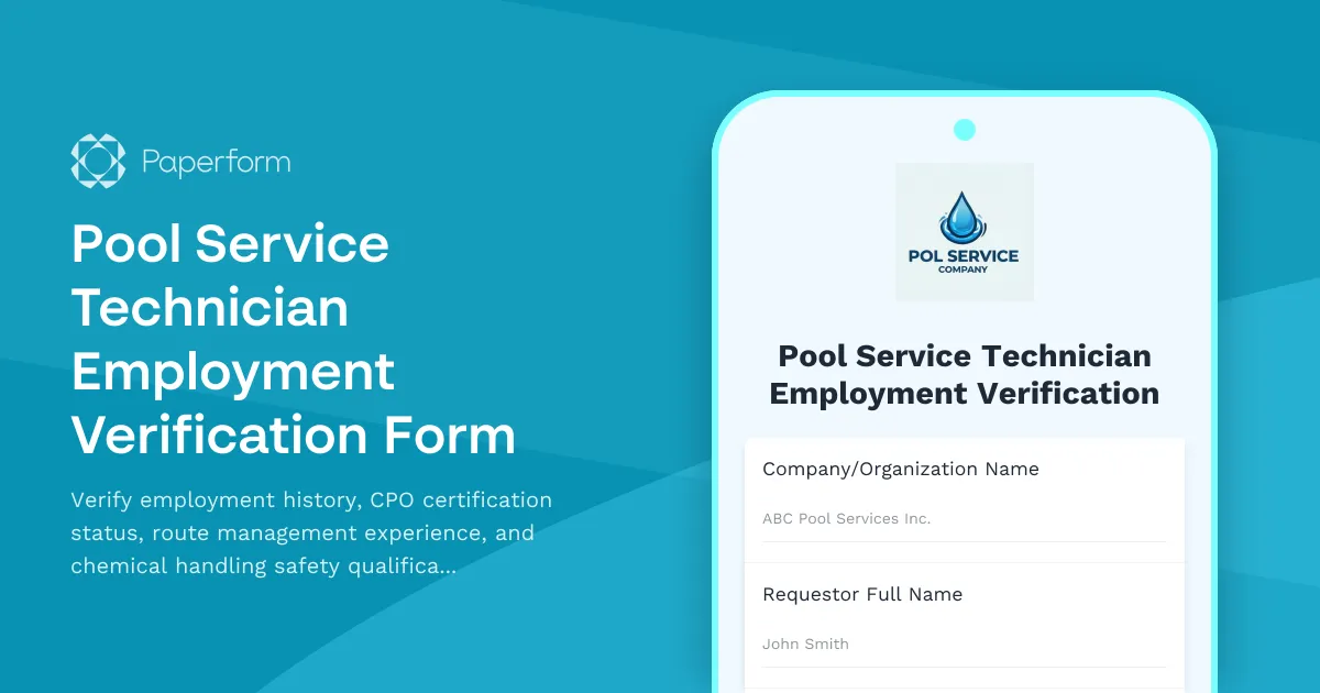Pool Service Technician Employment Verification Form