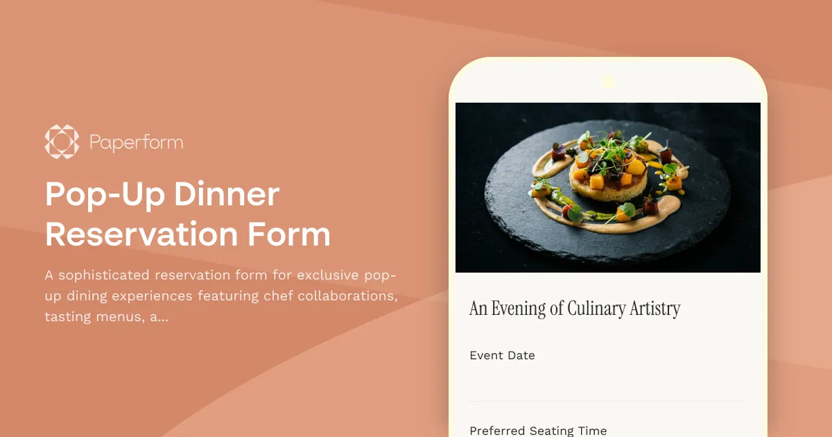 Pop-Up Dinner Reservation Form