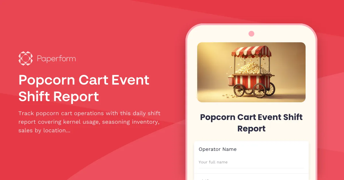 Popcorn Cart Event Shift Report