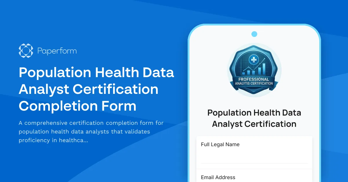 Population Health Data Analyst Certification Completion Form
