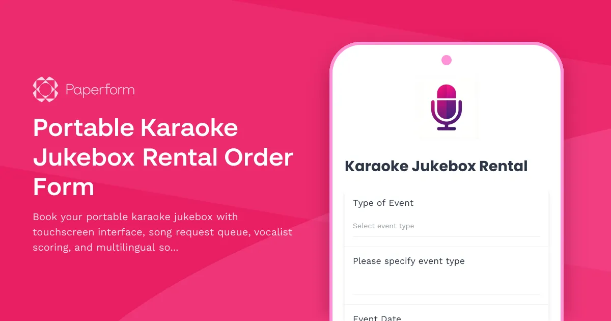 Portable Karaoke Jukebox Rental Order Form