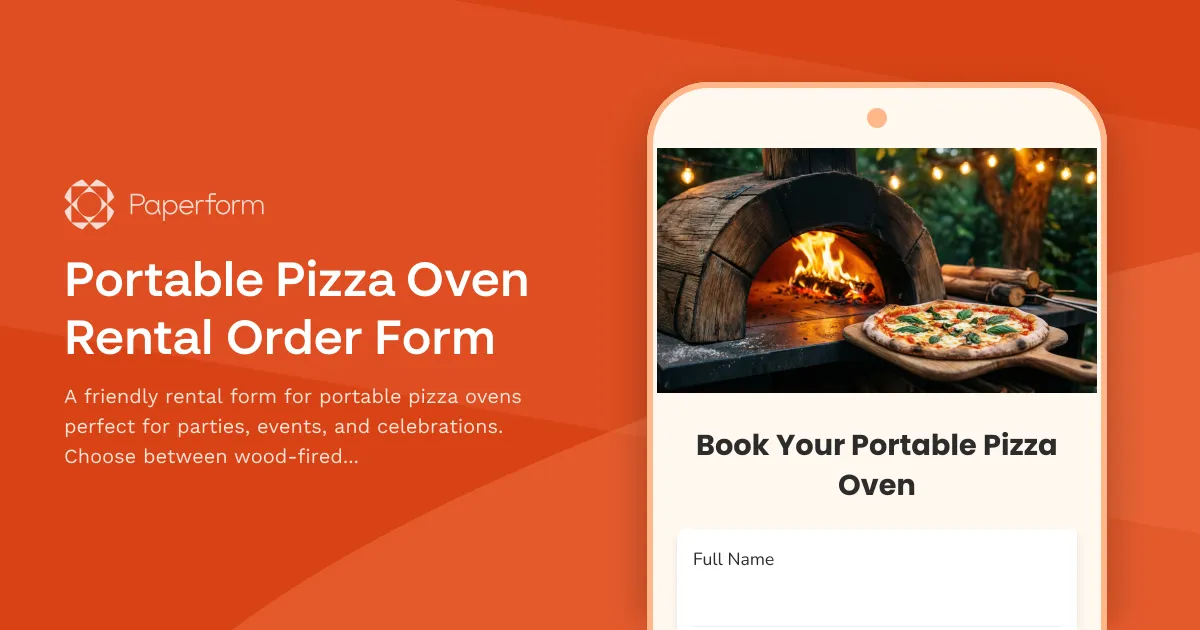 Portable Pizza Oven Rental Order Form