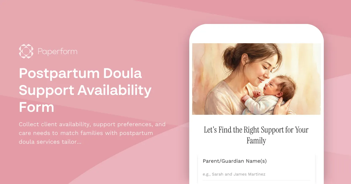 Postpartum Doula Support Availability Form