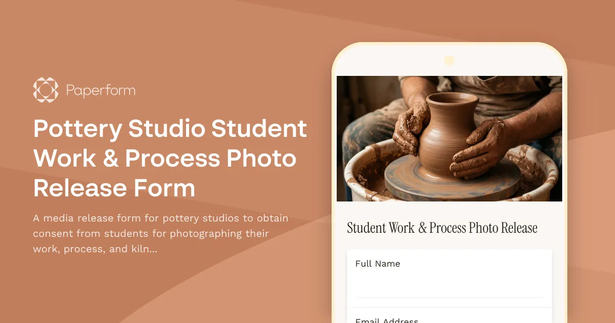 Pottery Studio Student Work & Process Photo Release Form