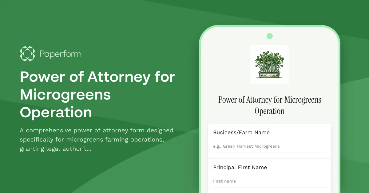 Power of Attorney for Microgreens Operation