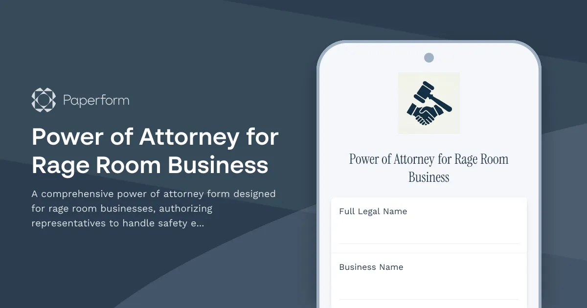 Power of Attorney for Rage Room Business