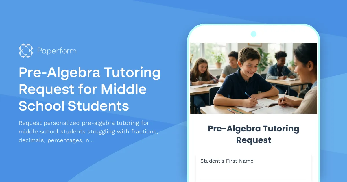 Pre-Algebra Tutoring Request for Middle School Students