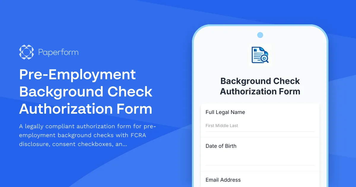 Pre-Employment Background Check Authorization Form