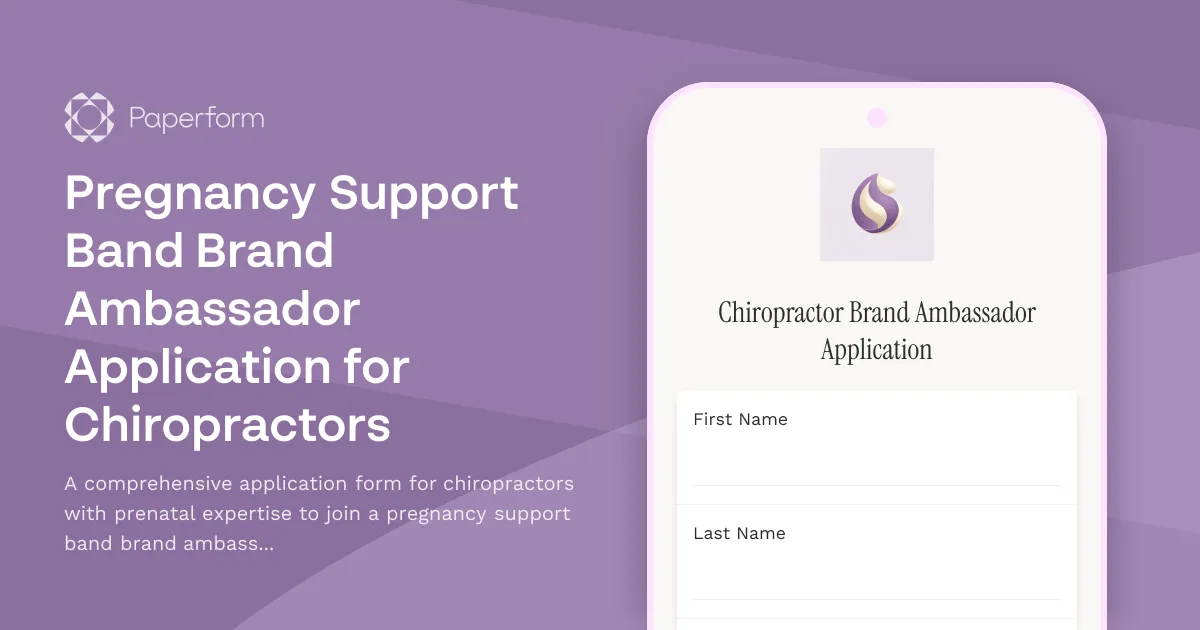 Pregnancy Support Band Brand Ambassador Application for Chiropractors