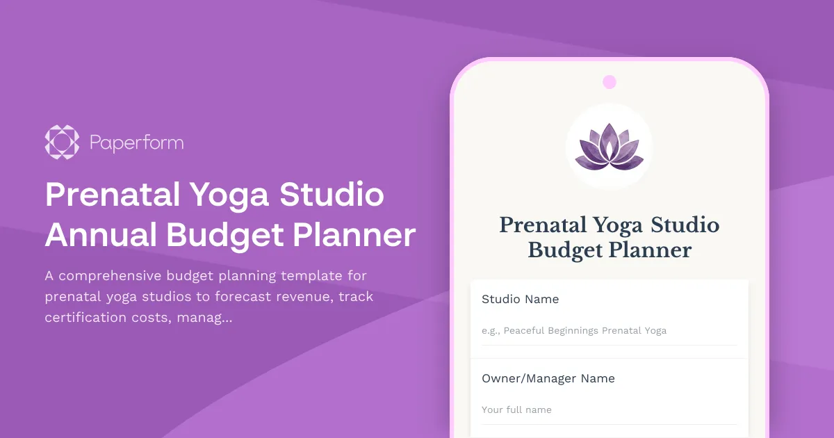 Prenatal Yoga Studio Annual Budget Planner