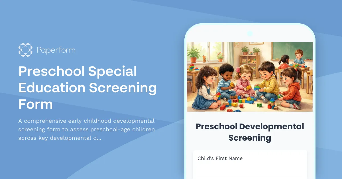 Preschool Special Education Screening Form