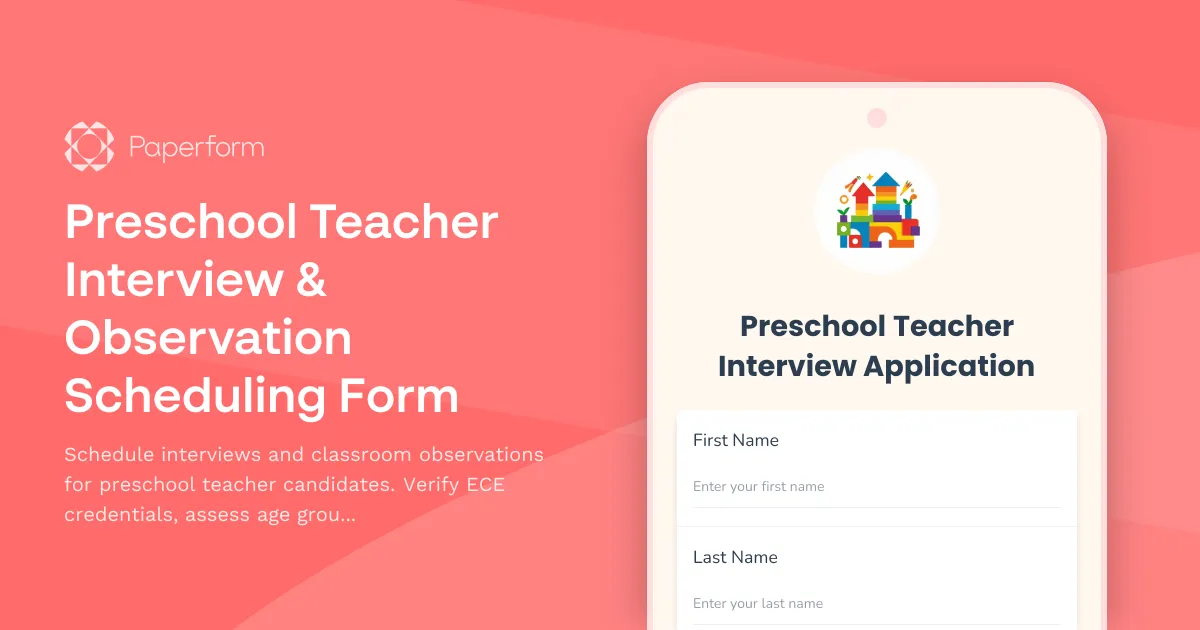 Preschool Teacher Interview & Observation Scheduling Form