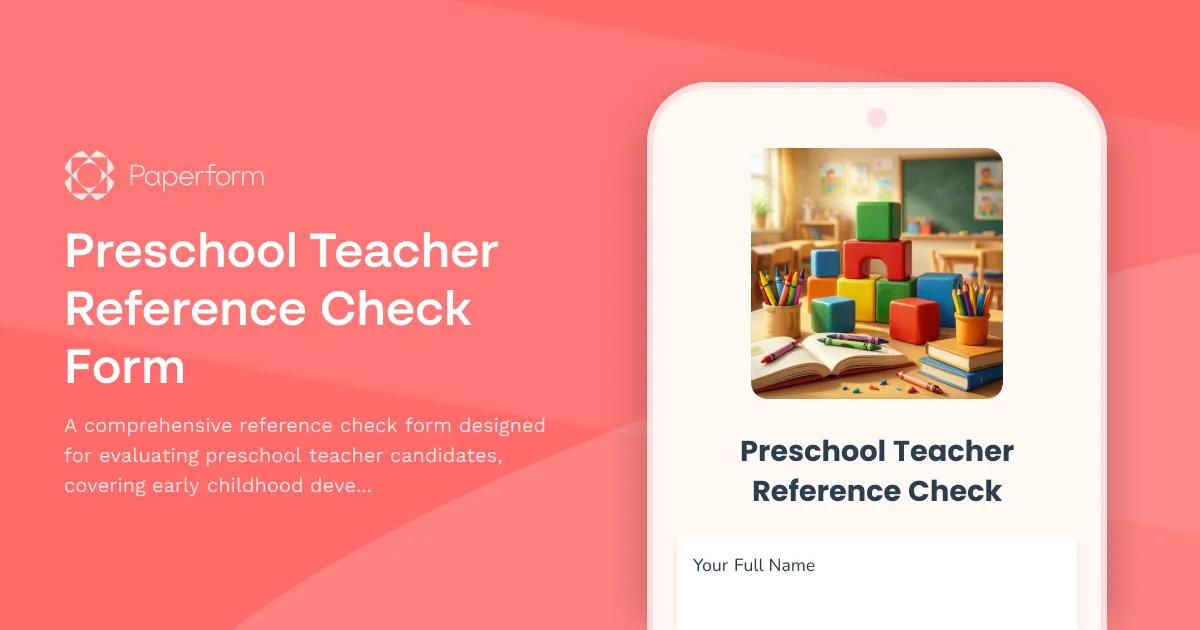 Preschool Teacher Reference Check Form