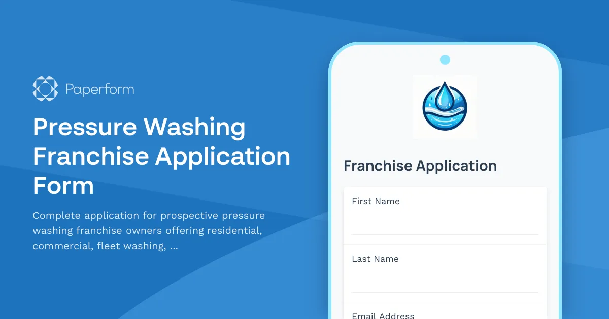 Pressure Washing Franchise Application Form