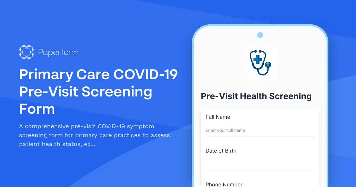Primary Care COVID-19 Pre-Visit Screening Form