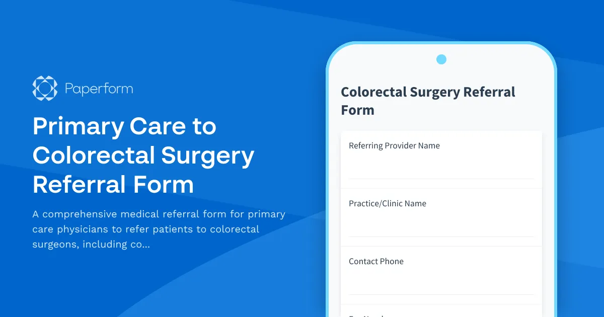 Primary Care to Colorectal Surgery Referral Form
