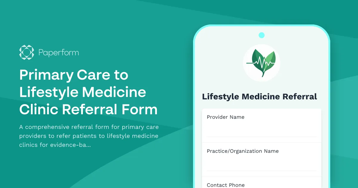 Primary Care to Lifestyle Medicine Clinic Referral Form