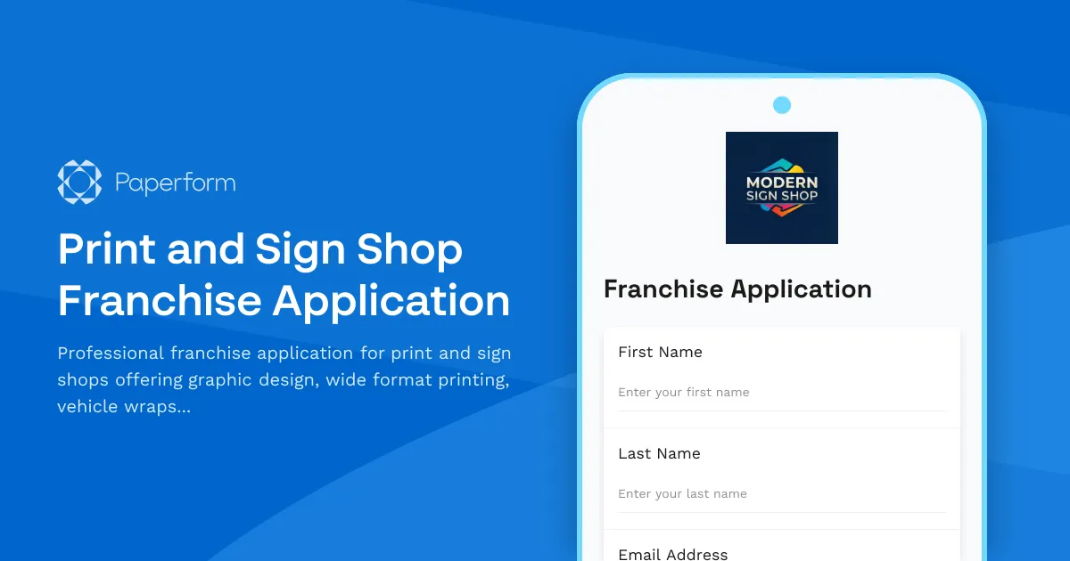 Print and Sign Shop Franchise Application
