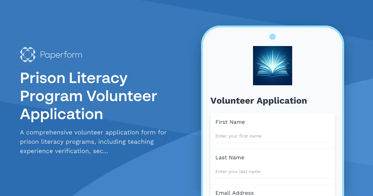 Prison Literacy Program Volunteer Application