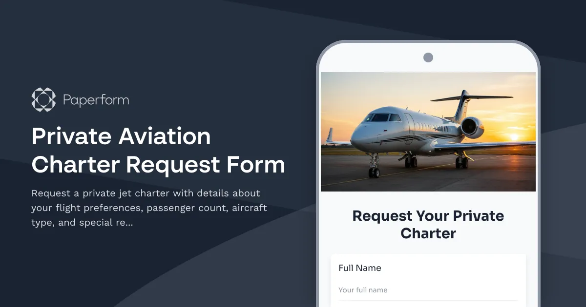 Private Aviation Charter Request Form