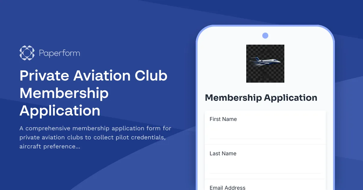 Private Aviation Club Membership Application