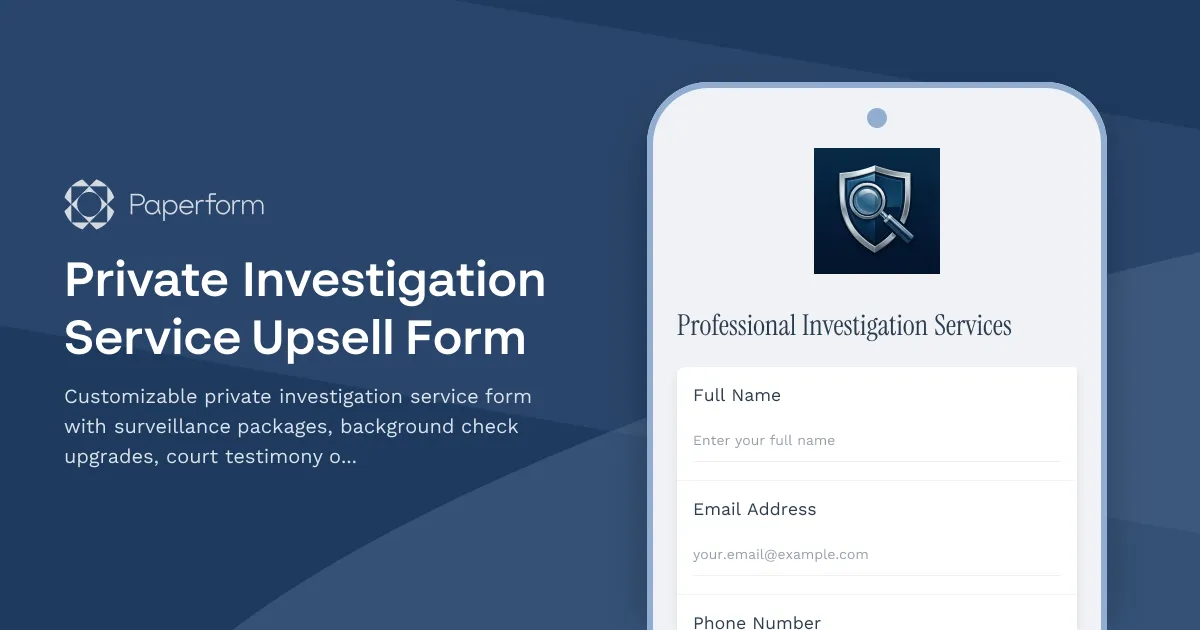Private Investigation Service Upsell Form