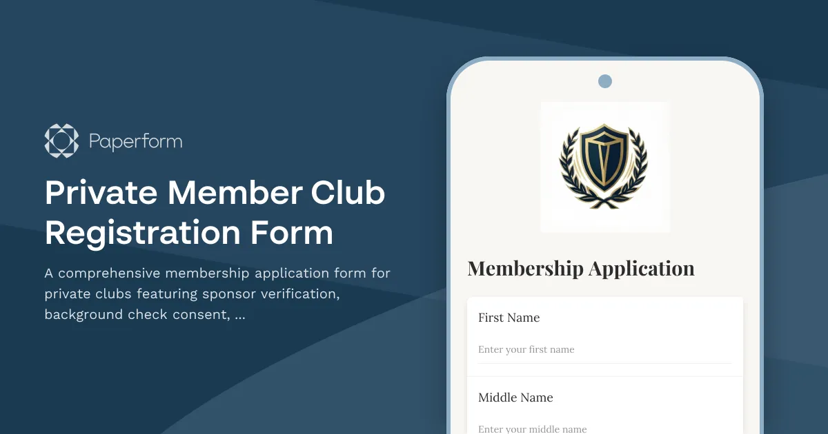 Private Member Club Registration Form