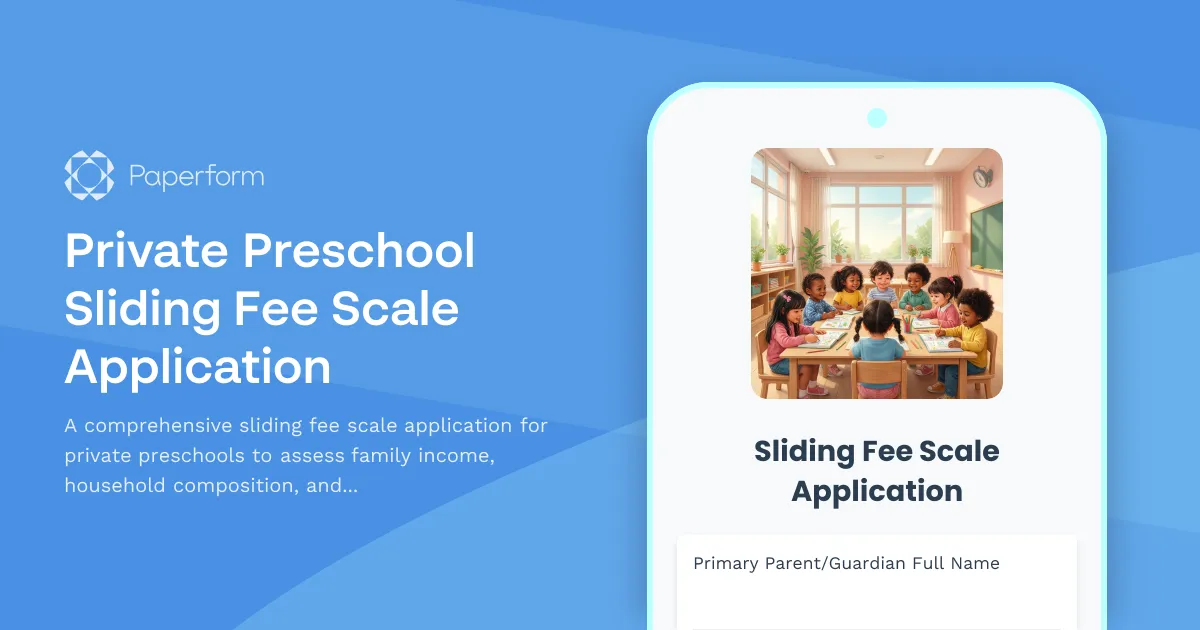 Private Preschool Sliding Fee Scale Application